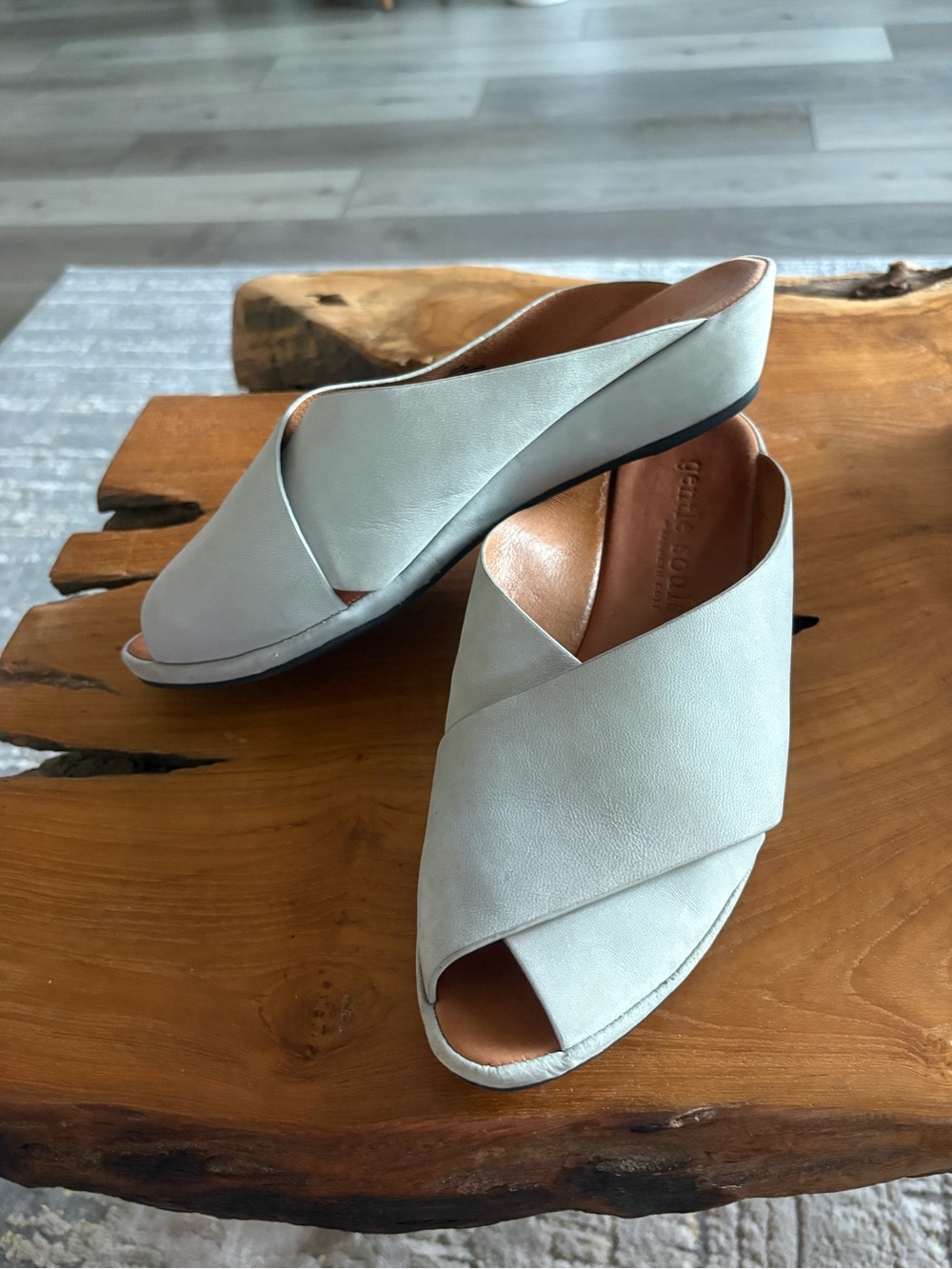 gentle souls Light Gray Crossband Leather Mules
